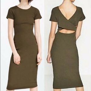 ZARA Olive Green Bodycon Midi Dress